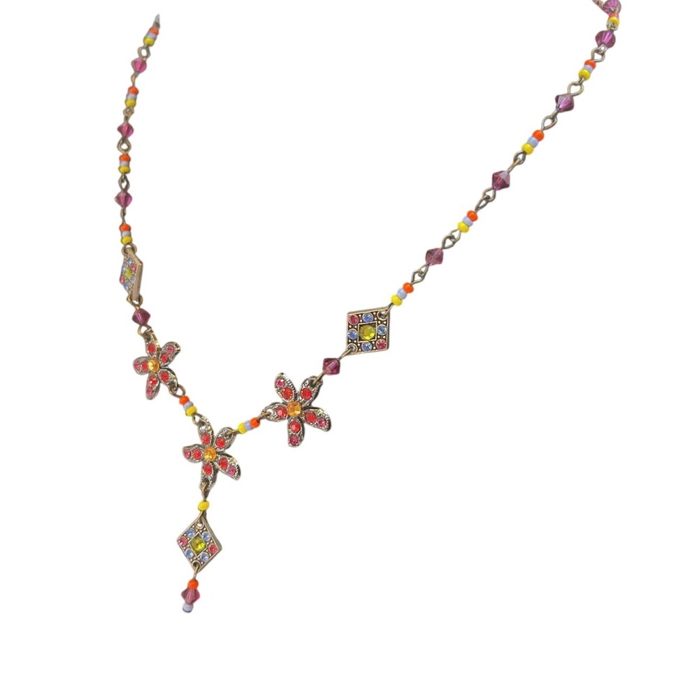 Vintage Beaded Necklace With Rhinestones Drop Statement Piece Adjustable Length‎